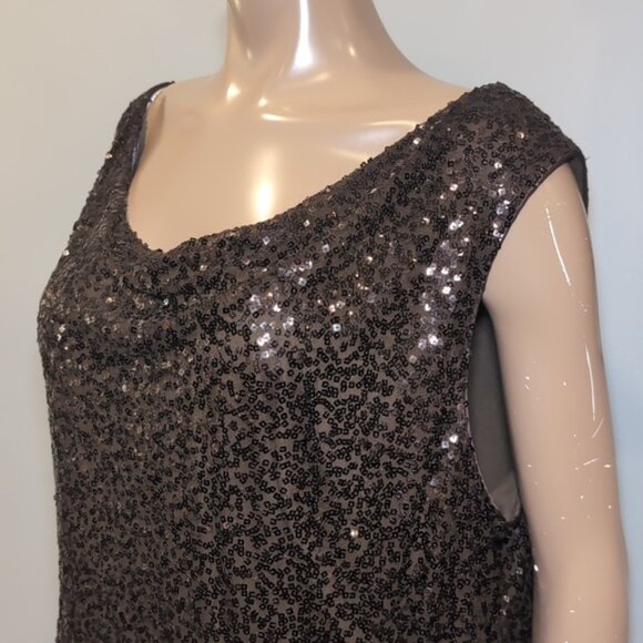 Vintage Full Sequin Cocktail Dress Sleeveless Cowl Formal Plus Size 24 Brown - Picture 3 of 10